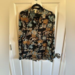 H&M Floral Blouse - Black, Gold, Blue